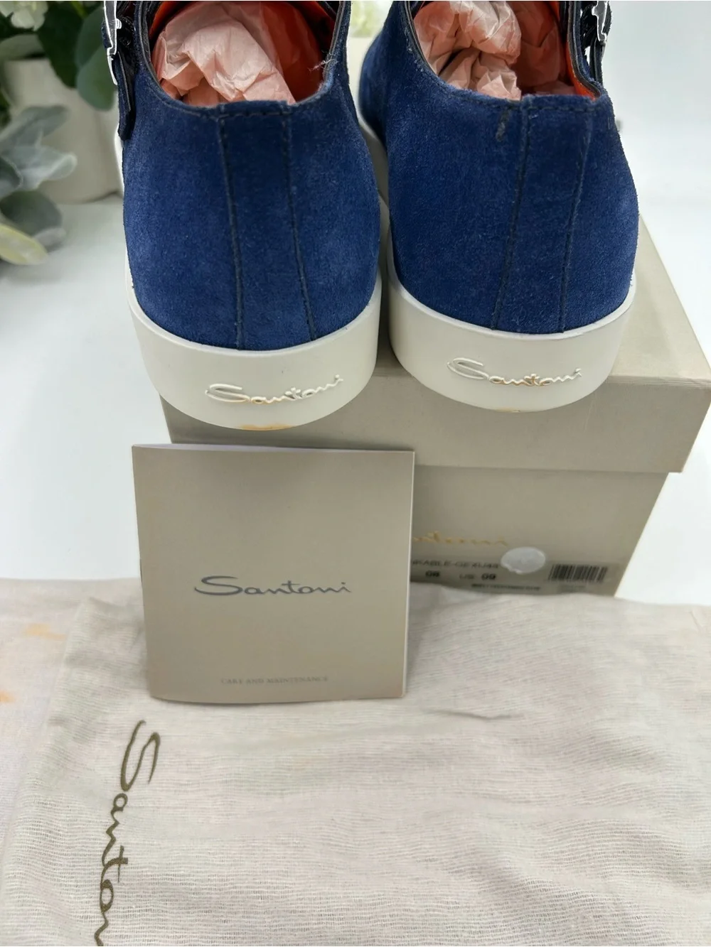 Men's Santoni blue suede Atlantis double Monk strap shoes size 9 US made Italy